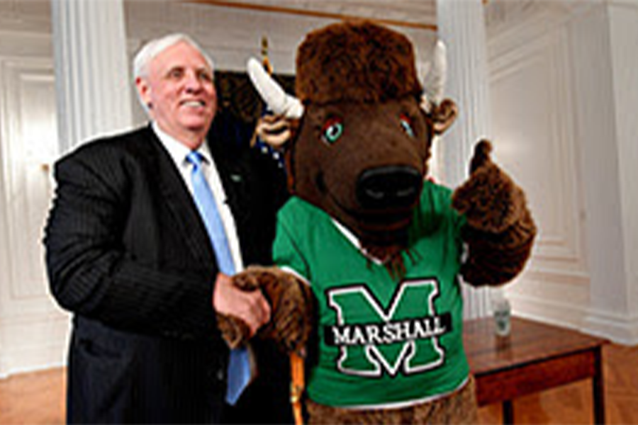West Virginia Governor Jim Justice and the Marshall University Mascot